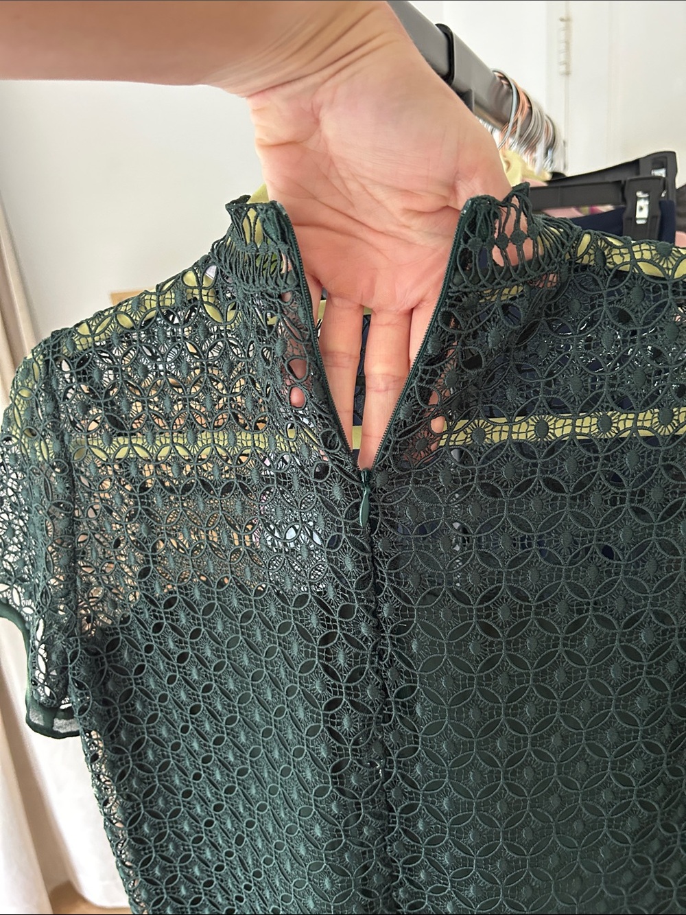 Zara Dark Green Crochet Lace Short Sleeve Top - Picture 4 of 7